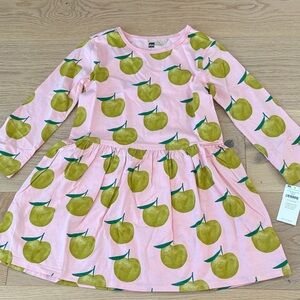 Tea Collection Pink Dress with Green Apple Print